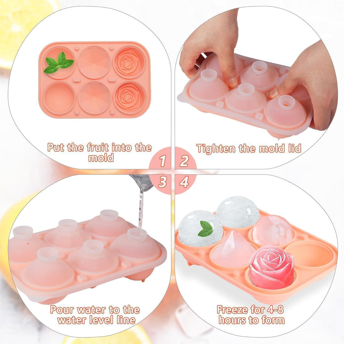 Silikon Eiswürfelform Groß Rosa - 6 Eiswürfel für Drinks