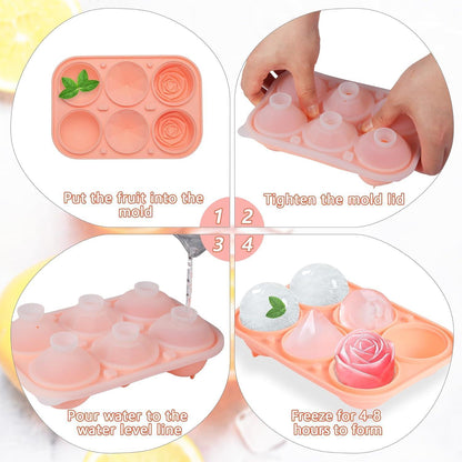 Silikon Eiswürfelform Groß Rosa - 6 Eiswürfel für Drinks