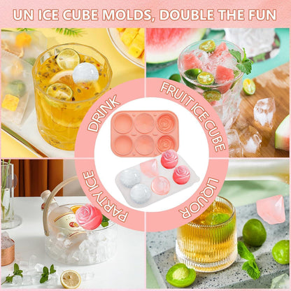Silikon Eiswürfelform Groß Rosa - 6 Eiswürfel für Drinks