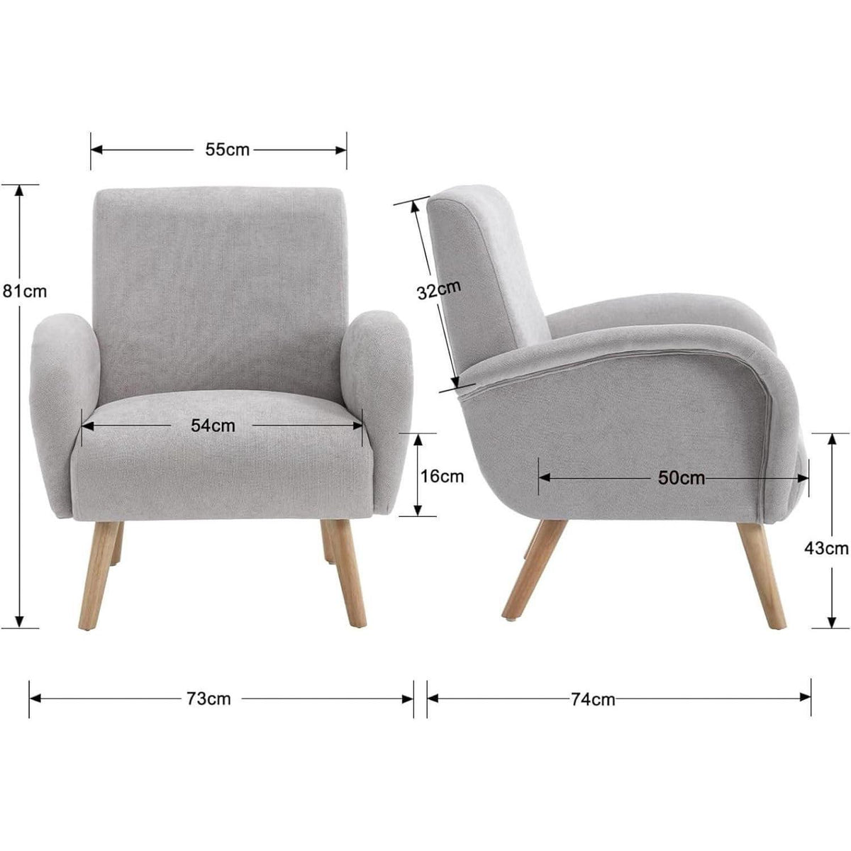 Chenille Loungesessel Grau – Bequemer Sessel mit Holzbeinen