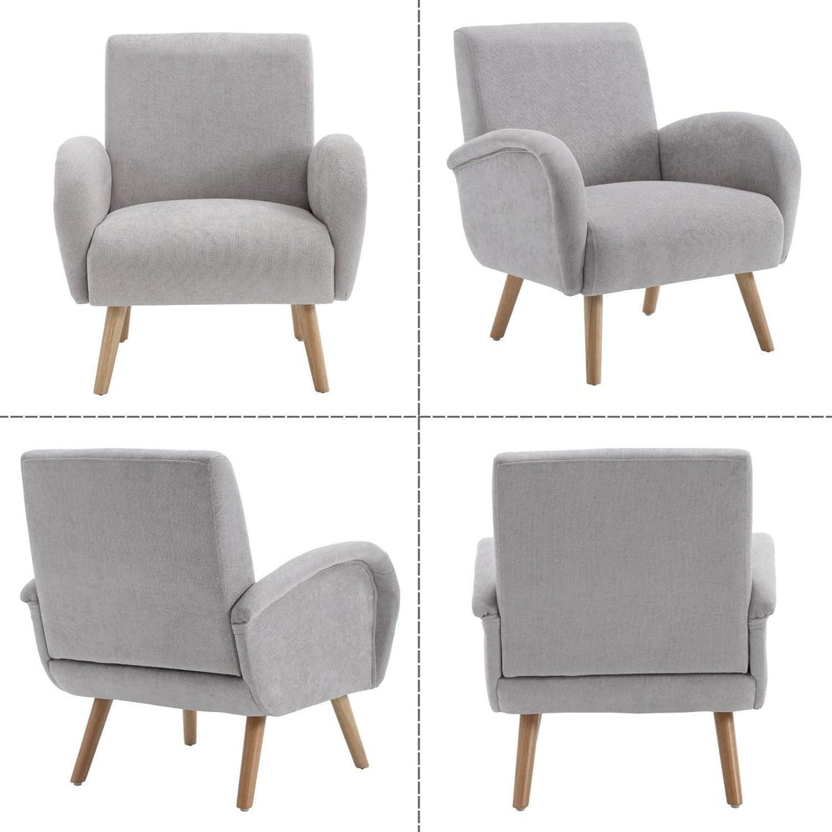 Chenille Loungesessel Grau – Bequemer Sessel mit Holzbeinen