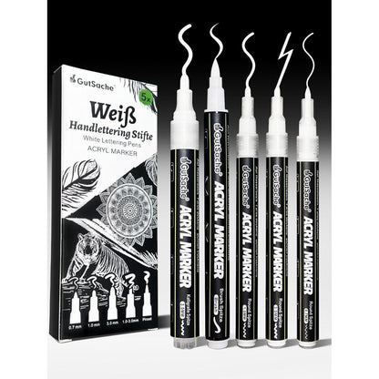 5er-Set Weiße Acrylmarker, Wasserfest & Deckend