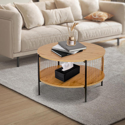 Runder Couchtisch Holz Satztisch Quasten Beistelltisch 2 Etagen
