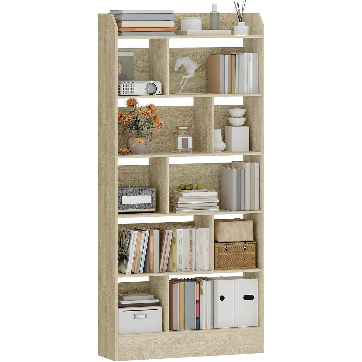 6-Fach Bücherregal Eichenbeige – Standregal 24x80x170 cm