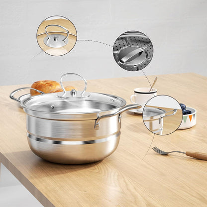 Edelstahl Topfset 12-teilig Glasdeckel Kochgeschirr Induktion Silber