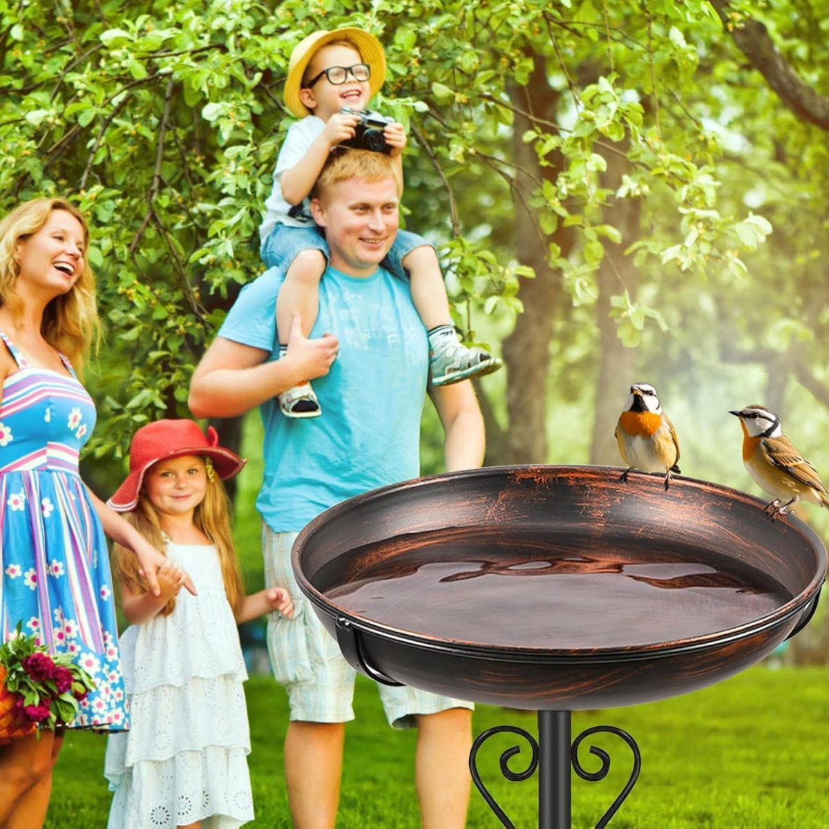 Vogeltränke Antik Bronze – Freistehendes Vogelbad für Garten