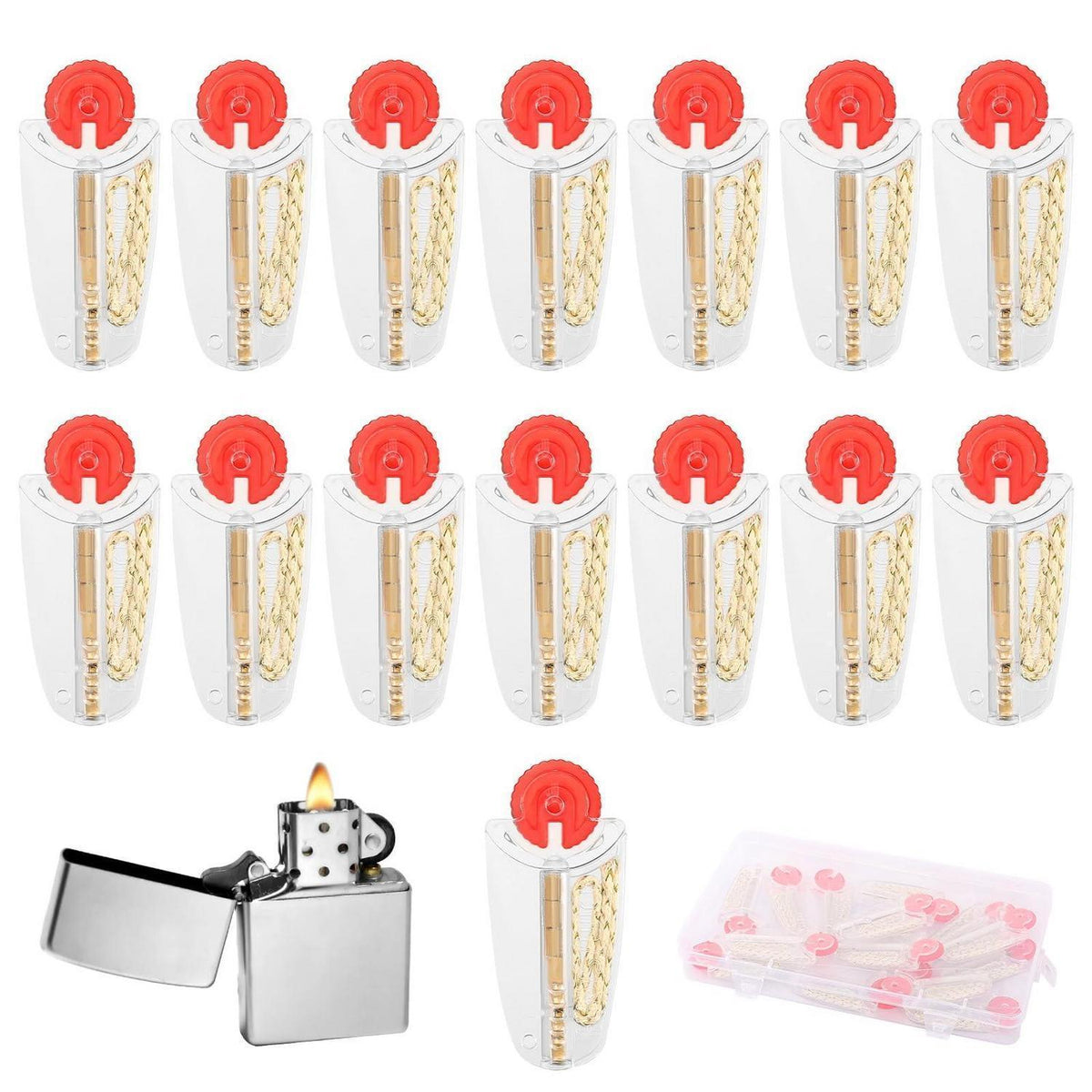 Feuerzeug Ersatzteile Set: 15 Feuersteine & Dochte