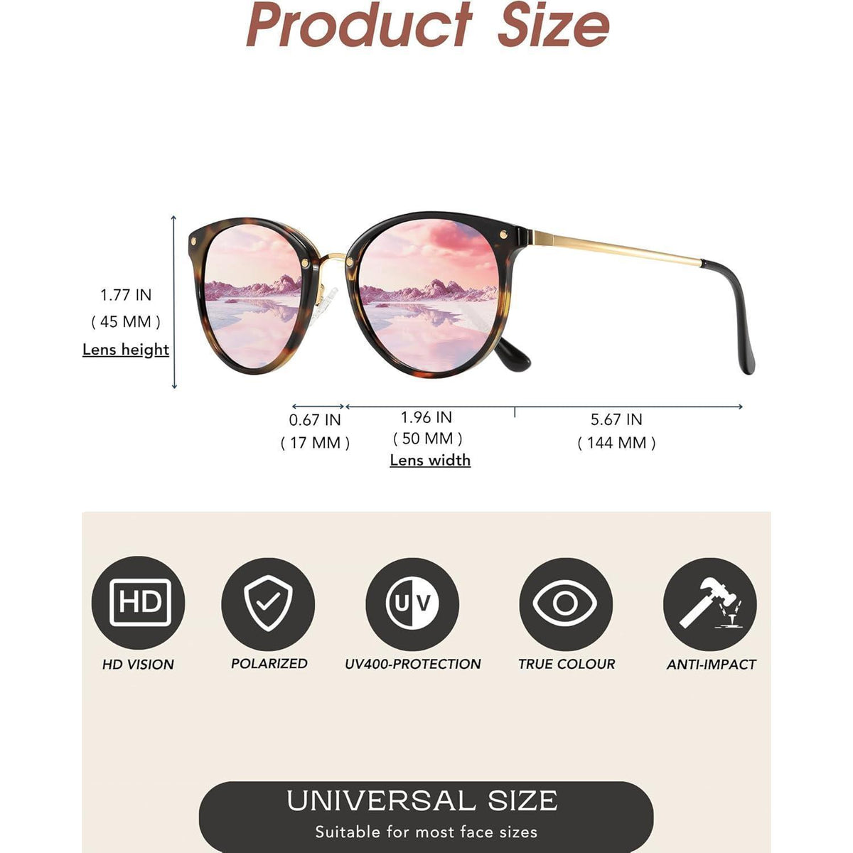Cleoxyge Polarisierte Sonnenbrille Damen Herren Pink Lens Bernstein Rahmen
