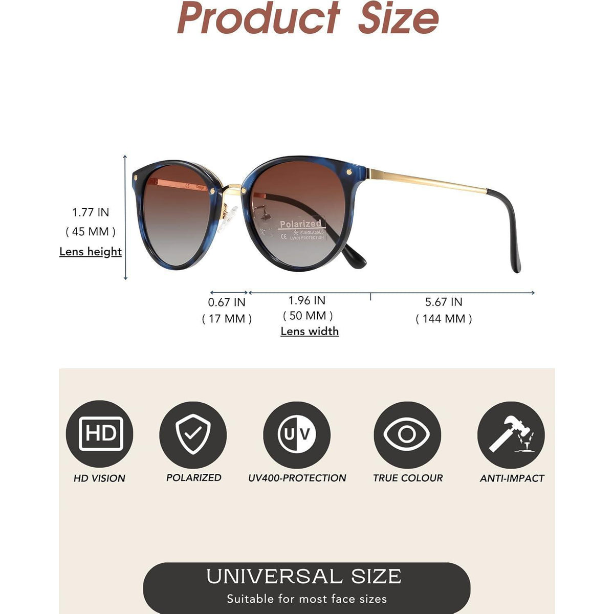 Polarisierte Sonnenbrille Damen Herren Retro Vintage Metallrahmen UV400