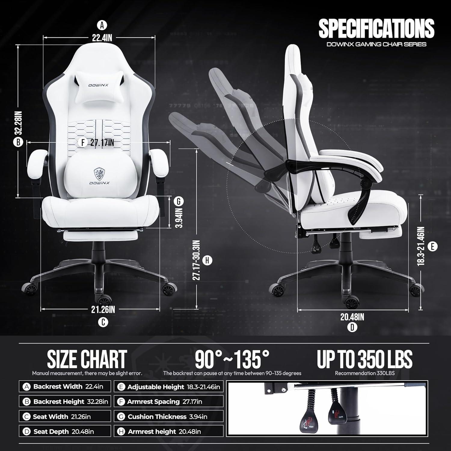 Gaming Stuhl mit Massage, Lendenwirbelstütze, Taschenfederkissen und