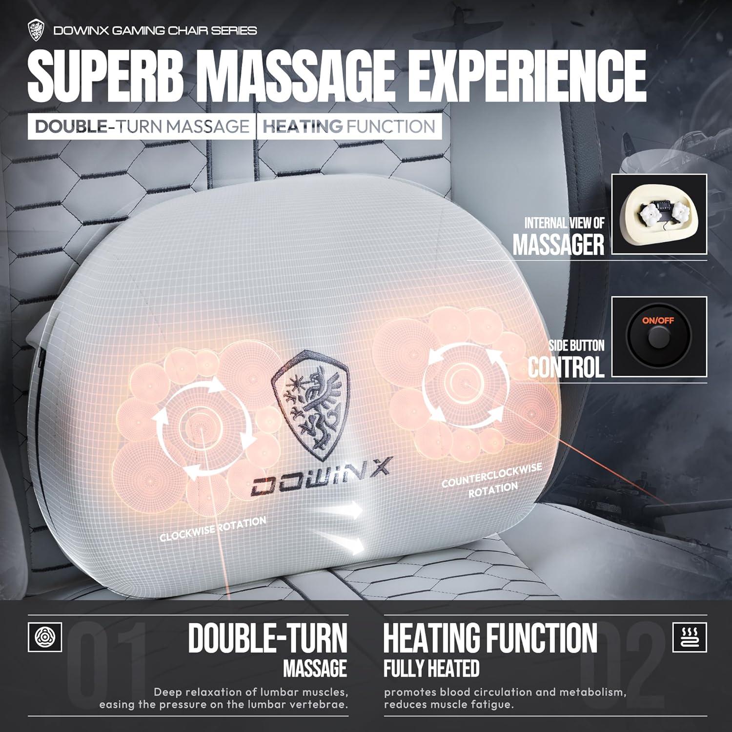 Dowinx Gaming Stuhl mit Massage, Lendenwirbelstütze, Taschenfederkissen & Fußstütze, High Back PC Stuhl