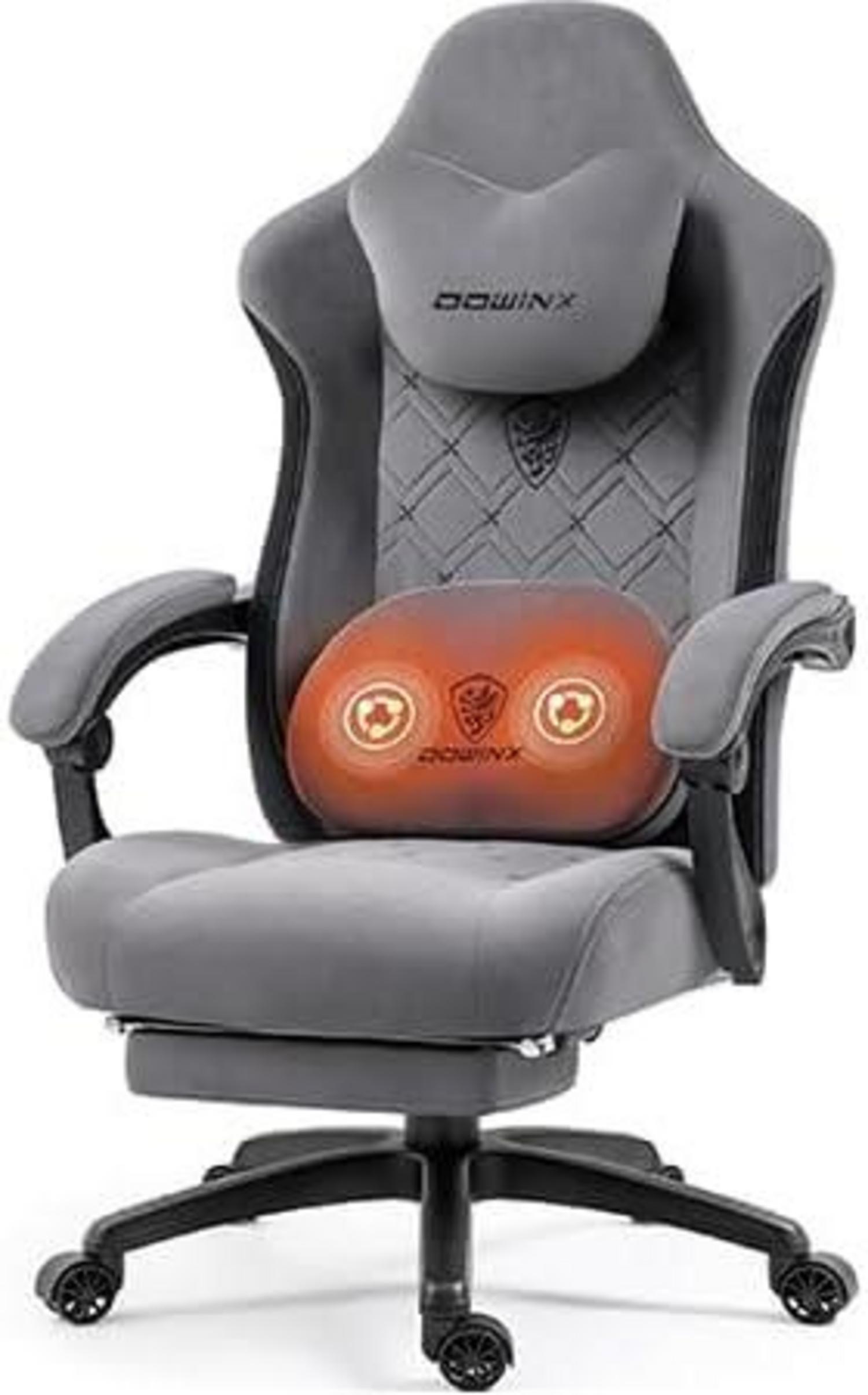 Gaming Stuhl mit beheizter Massage Lendenwirbelstütze und Fußstütze