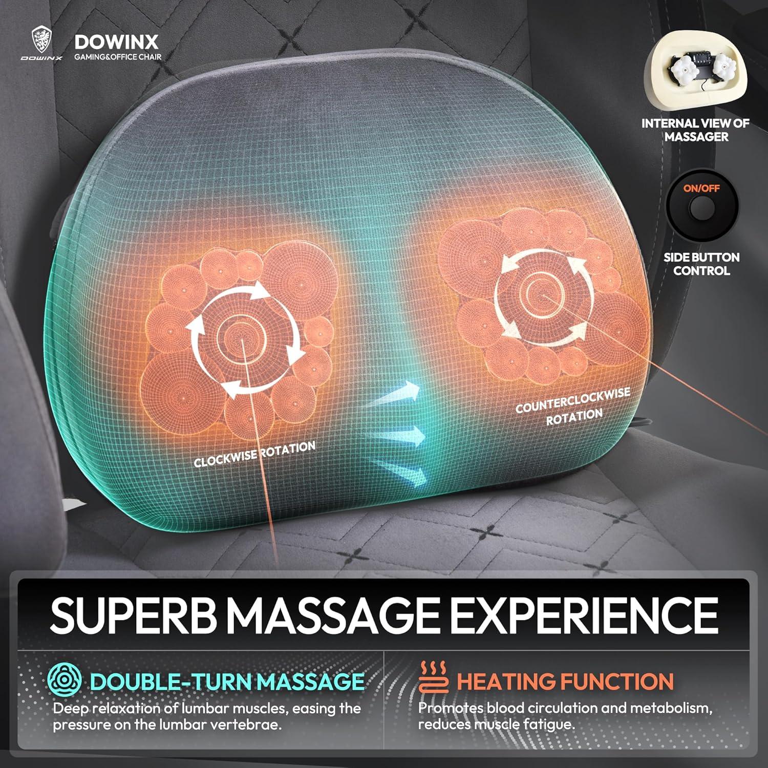 Dowinx Gaming Stuhl mit beheizter Massage Lendenwirbelstütze grau