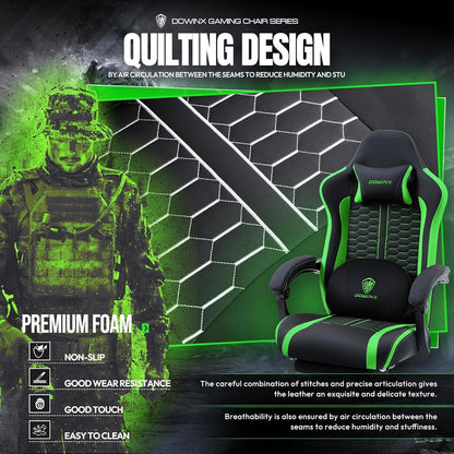 Gaming Stuhl mit beheizter Massage und Fußstütze, High Back PC Stuhl, Lendenwirbelstütze, Grün
