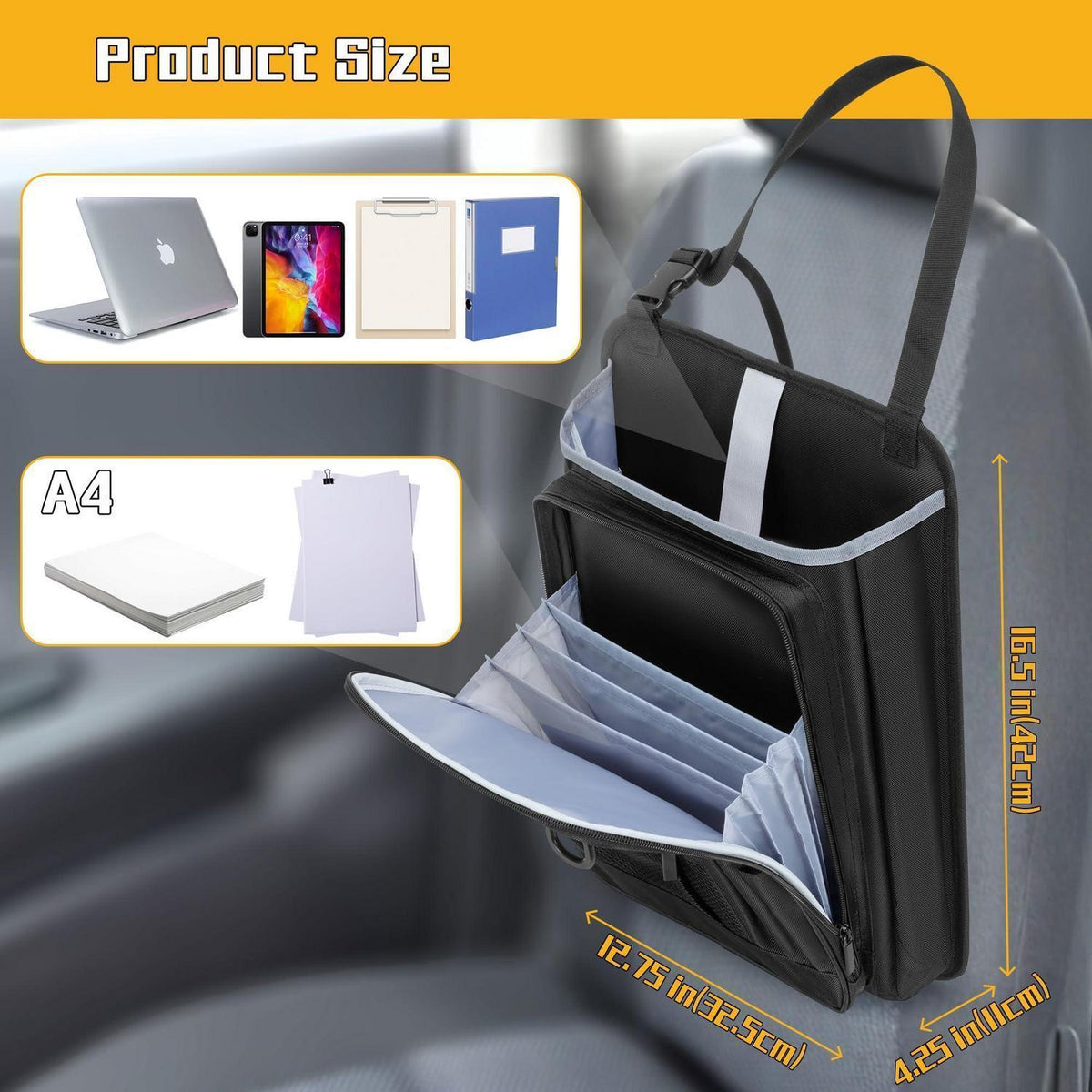 Autositz Organizer mit Laptopfach 15,6 Zoll Schwarz
