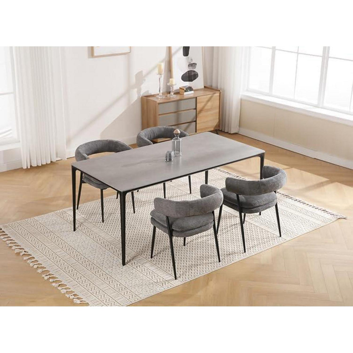 Esszimmerstühle 2er Set Grau mit Chenille & Metallgestell