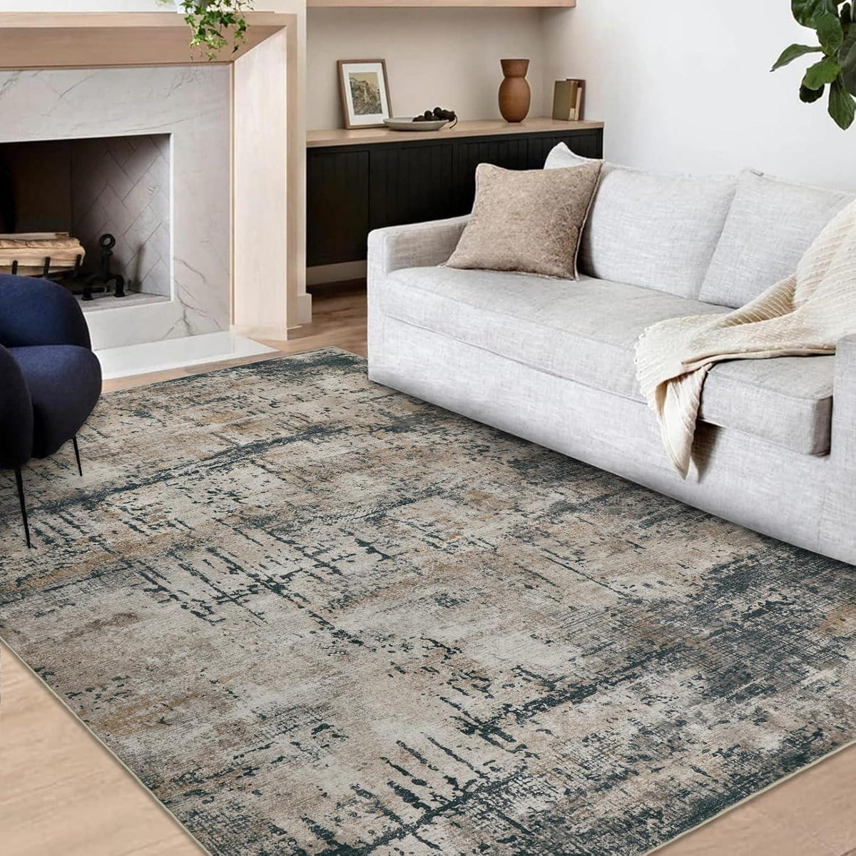 Grau-Brauner Wohnzimmerteppich 160x230cm – Modern & Waschbar