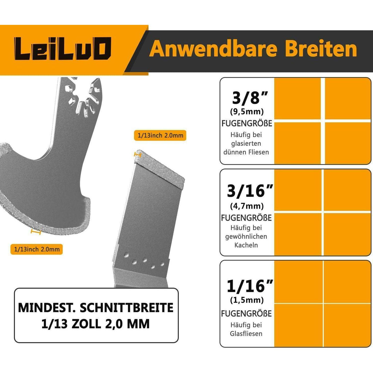 Diamant Oszillierer Sägeblatt Set 6tlg Fugenentferner für Fliesen & Beton