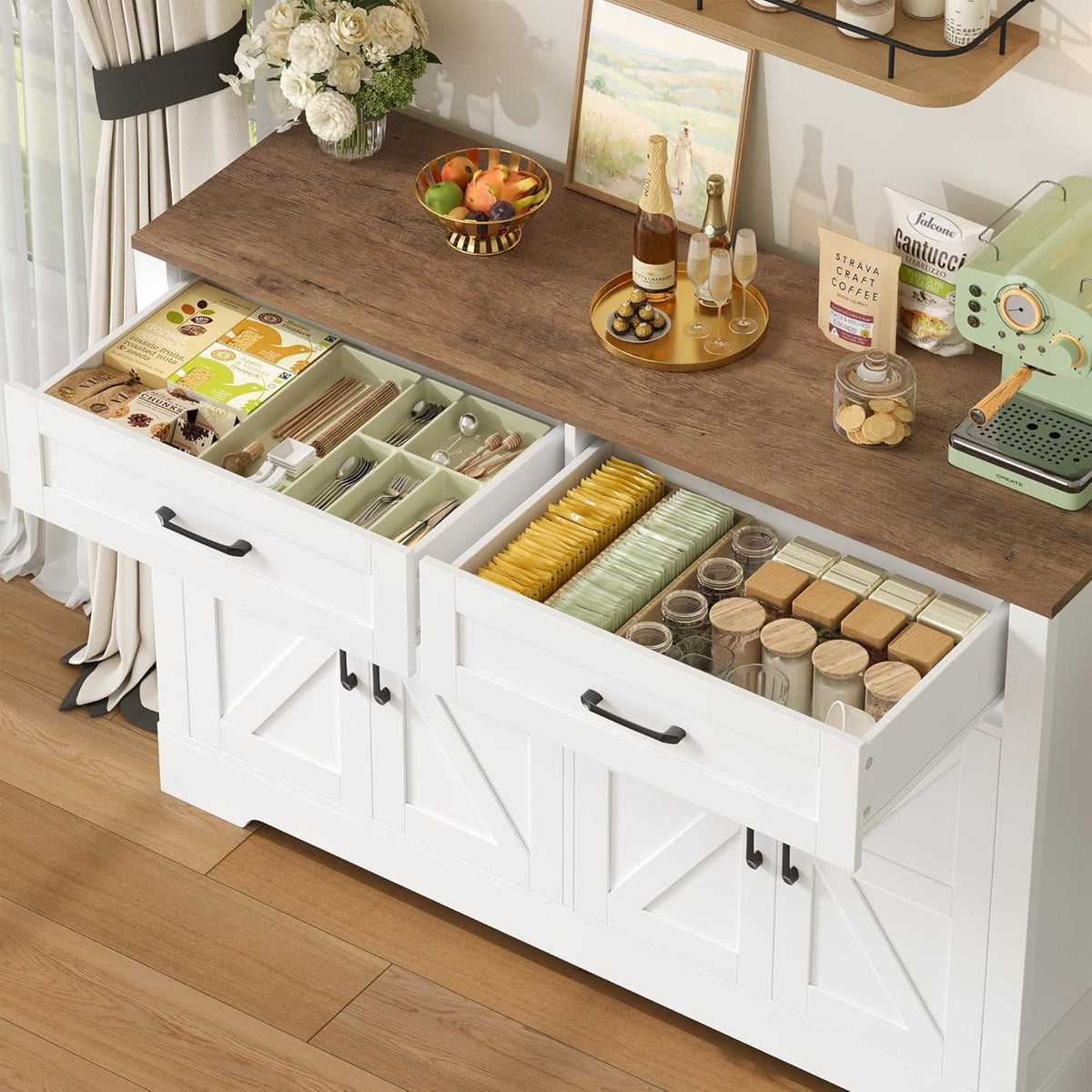 Sideboard Küchenbuffet Weiß & Braun mit 2 Schubladen & 4 Türen