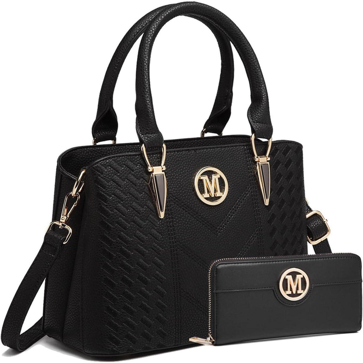 Damen Handtasche mit Geldbörse, Mittelgroß, Schwarz