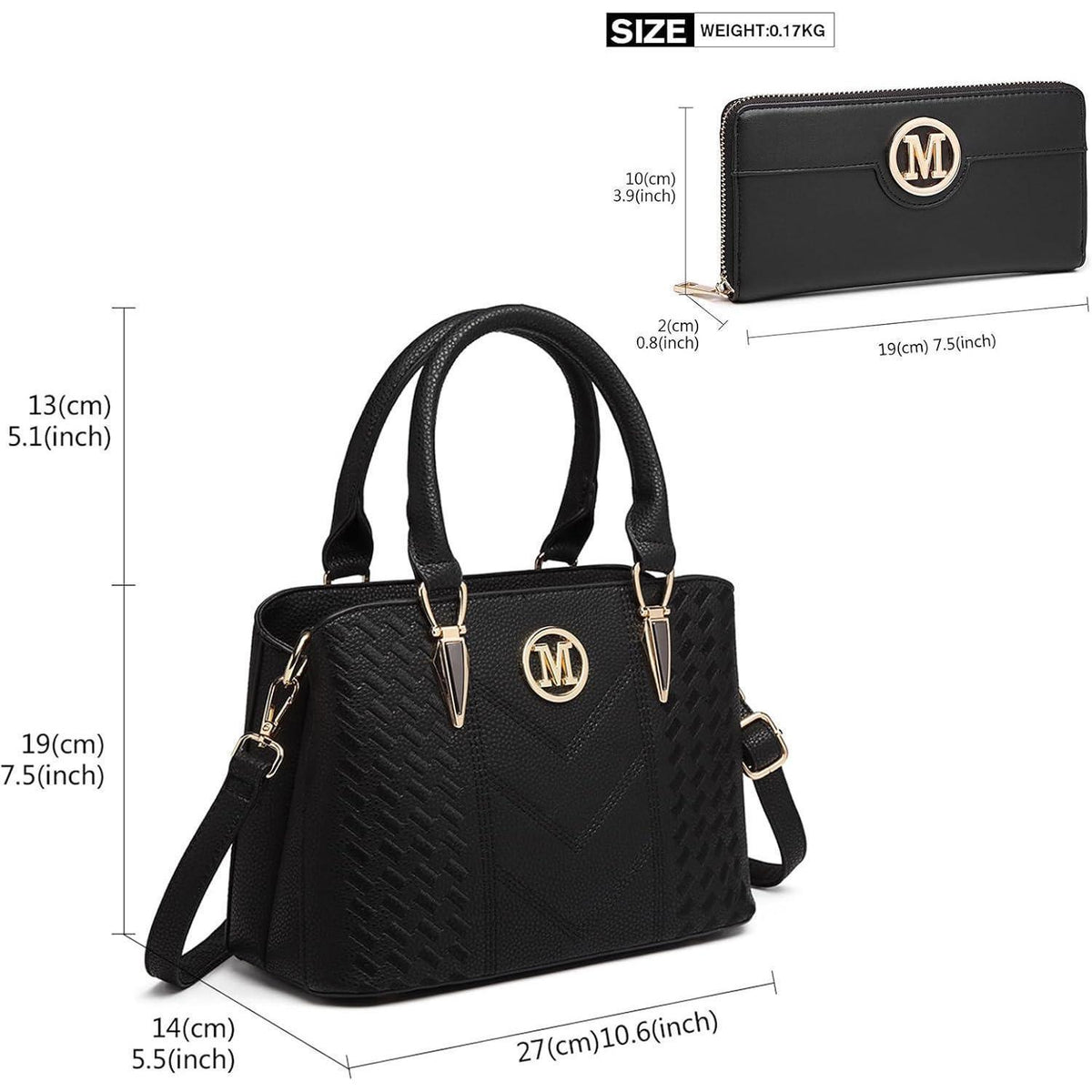 Damen Handtasche mit Geldbörse, Mittelgroß, Schwarz