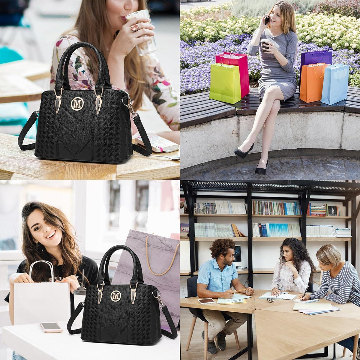 Damen Handtasche mit Geldbörse, Mittelgroß, Schwarz