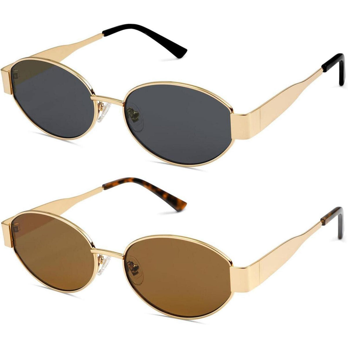 Retro Sonnenbrille Damen Herren Oval UV400 Schutz Gold Braun&gold Grau