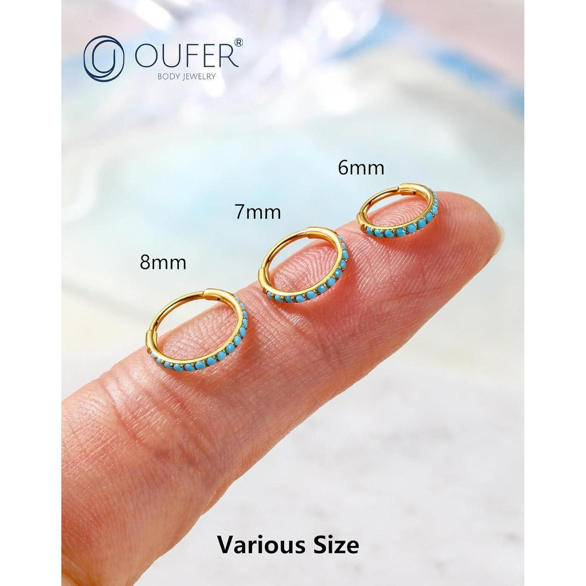 Nasenring Clicker 20G 6mm Gold mit Türkis, Chirurgenstahl