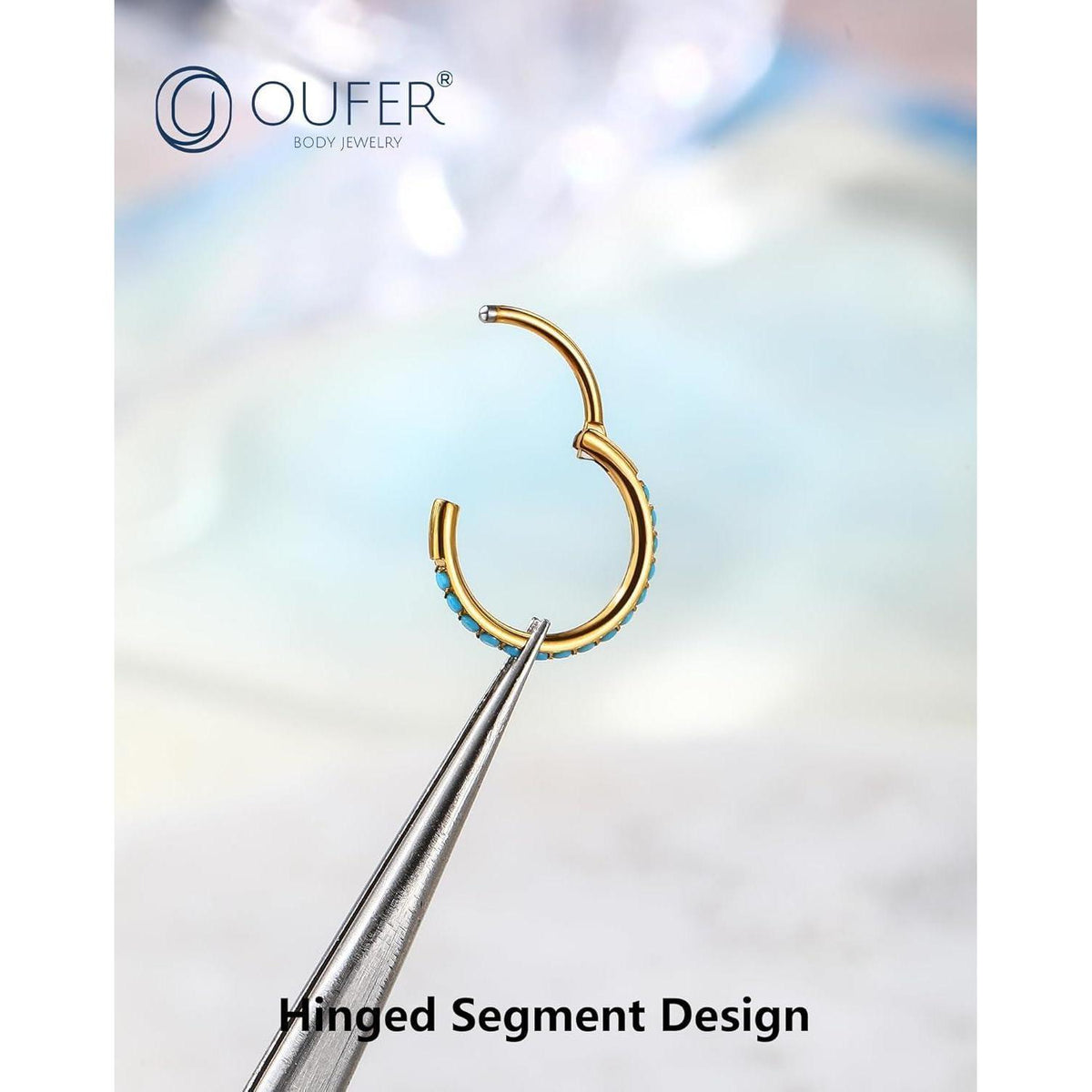 Nasenring Clicker 20G 6mm Gold mit Türkis, Chirurgenstahl