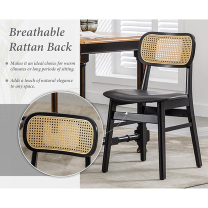 Esszimmerstühle 2er Set Rattan Schwarz in Lederoptik