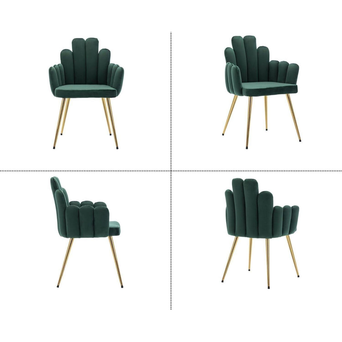 Samt Esszimmerstühle 2er Set – Gepolsterte Muschel Sessel Grün