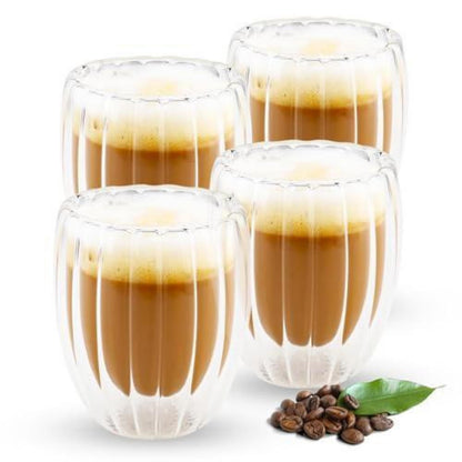 Gerippte Kaffeegläser 4er Set – 330ml Latte Macchiato Tassen