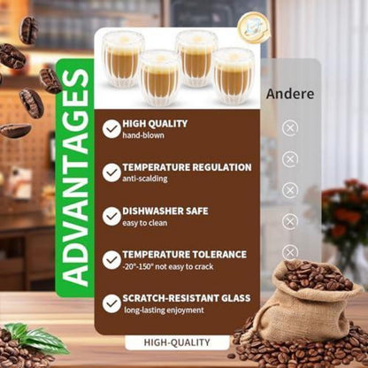 Gerippte Kaffeegläser 4er Set – 330ml Latte Macchiato Tassen