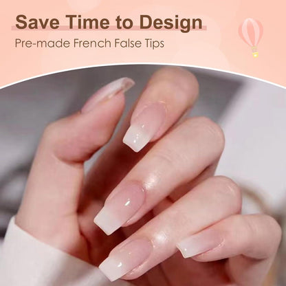 Französische Falsche Nägel Set - Rosa Weiß Gradient Kurz Square
