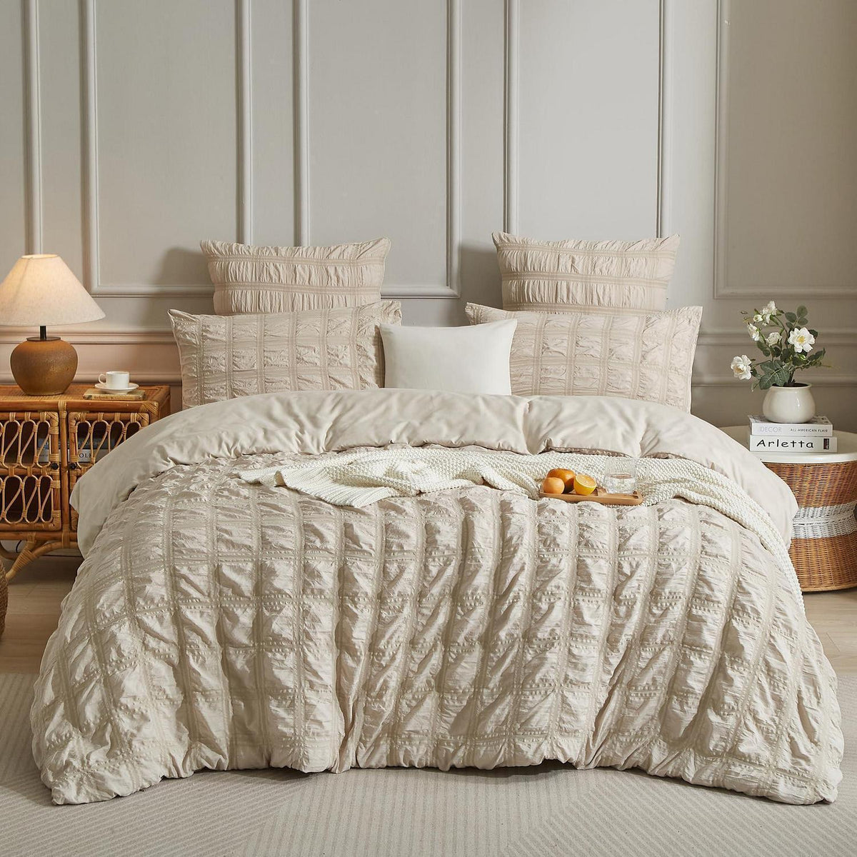 Seersucker Bettwäsche Set 135x200 cm – Kühlend & Flauschig Beige