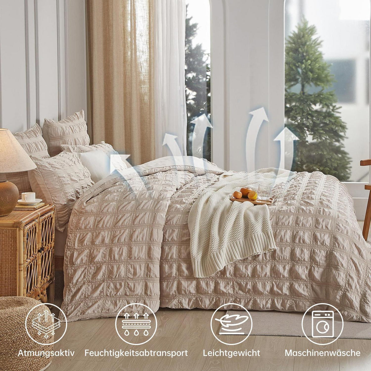 Seersucker Bettwäsche Set 135x200 cm – Kühlend & Flauschig Beige