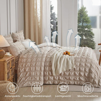 Seersucker Bettwäsche Set 135x200 cm – Kühlend & Flauschig Beige