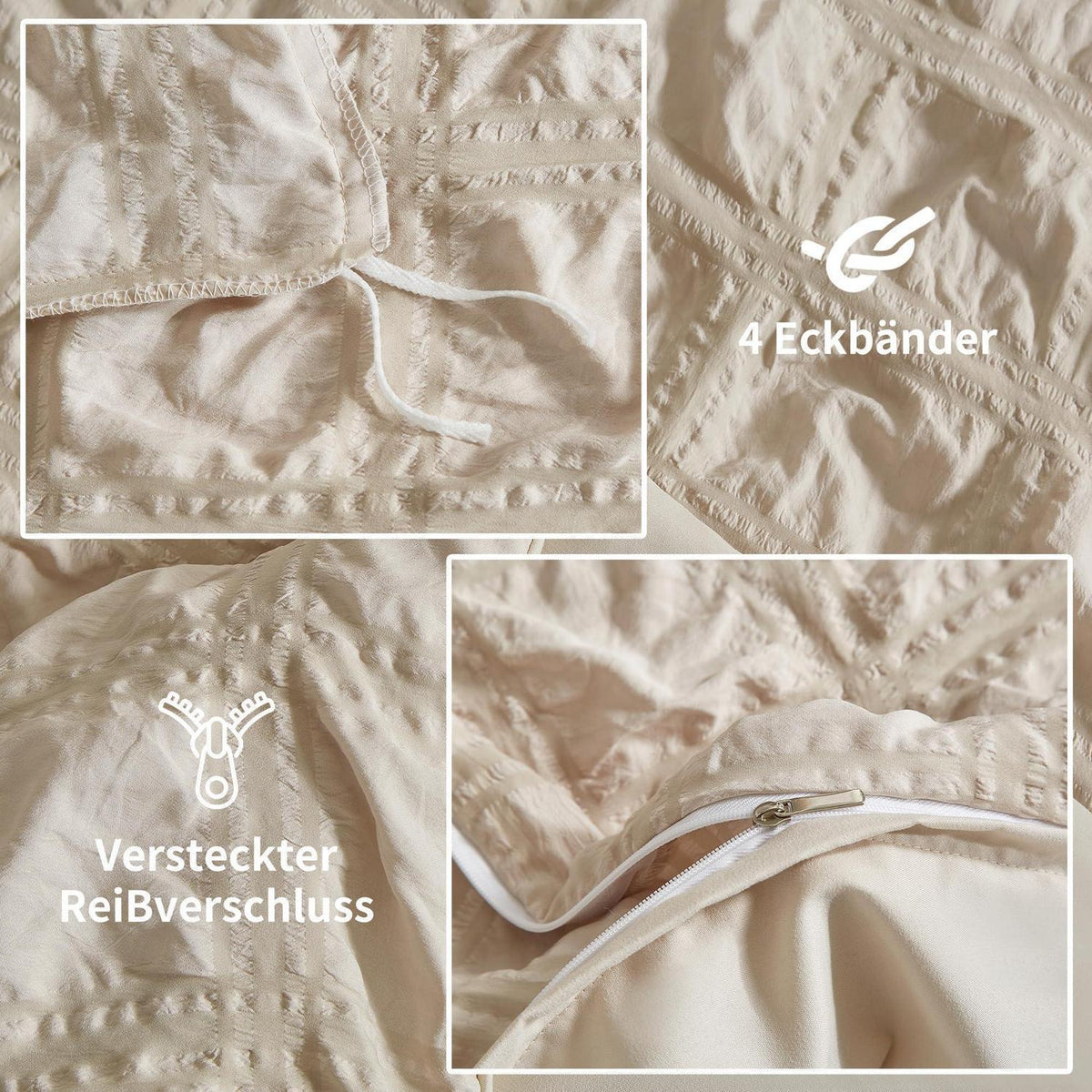 Seersucker Bettwäsche Set 135x200 cm – Kühlend & Flauschig Beige