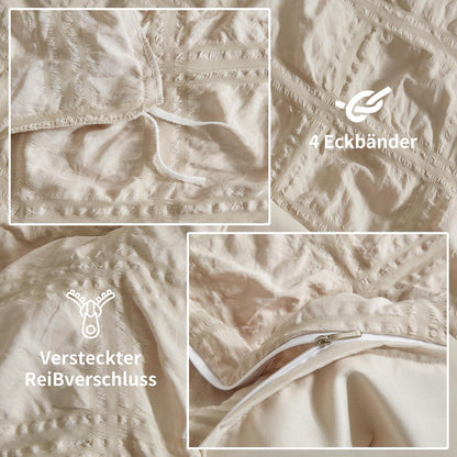 Seersucker Bettwäsche Set 135x200 cm – Kühlend & Flauschig Beige