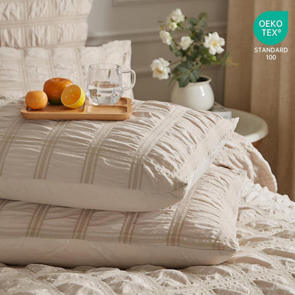 Seersucker Bettwäsche Set 220x240 cm Beige – Kühlend & Atmungsaktiv