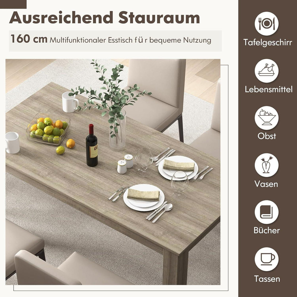 Holz Esstisch 160x80cm – Modern & Stabil für 4 Personen