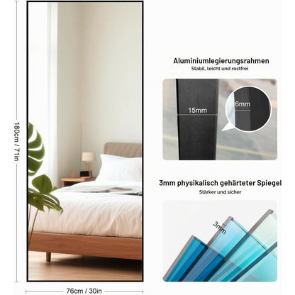 Großer Ganzkörperspiegel 180x76cm Schwarz – Stand- & Wandspiegel