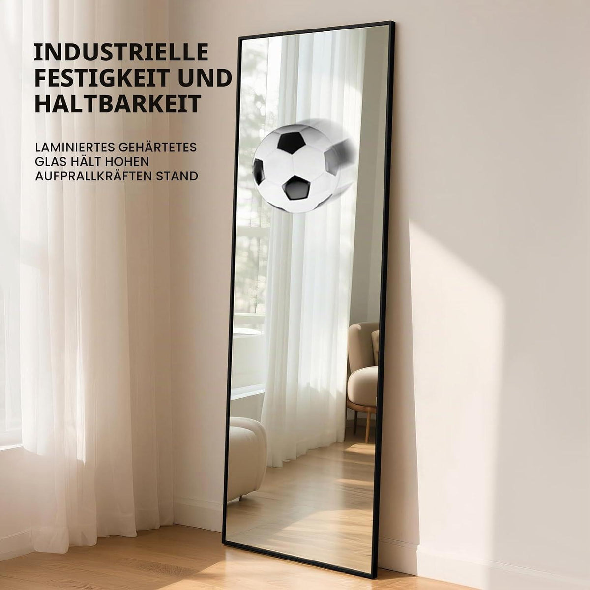 Ganzkörperspiegel 140x40cm Schwarz – Stehend, Hängend, Anlehnen