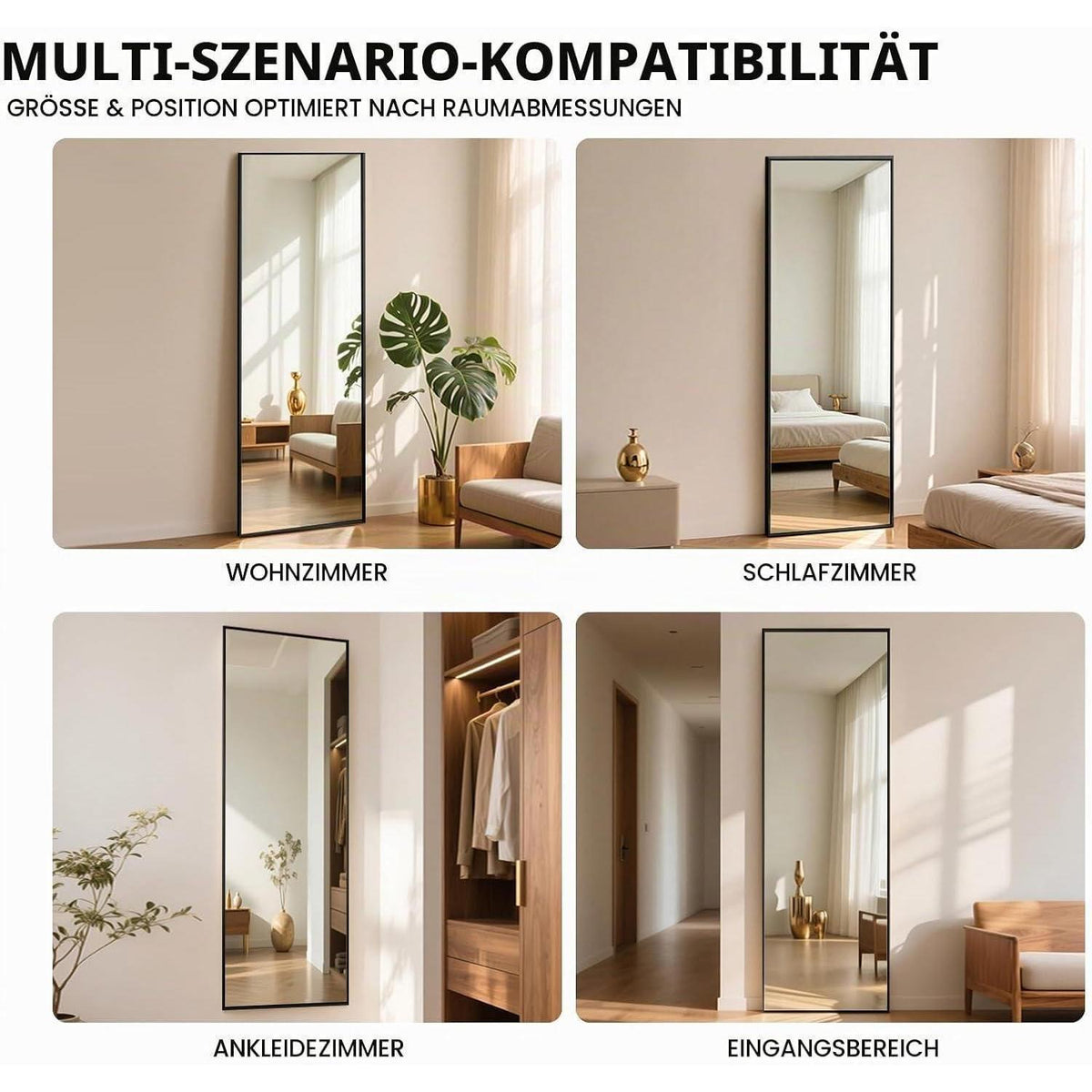 Ganzkörperspiegel 140x40cm Schwarz – Stehend, Hängend, Anlehnen