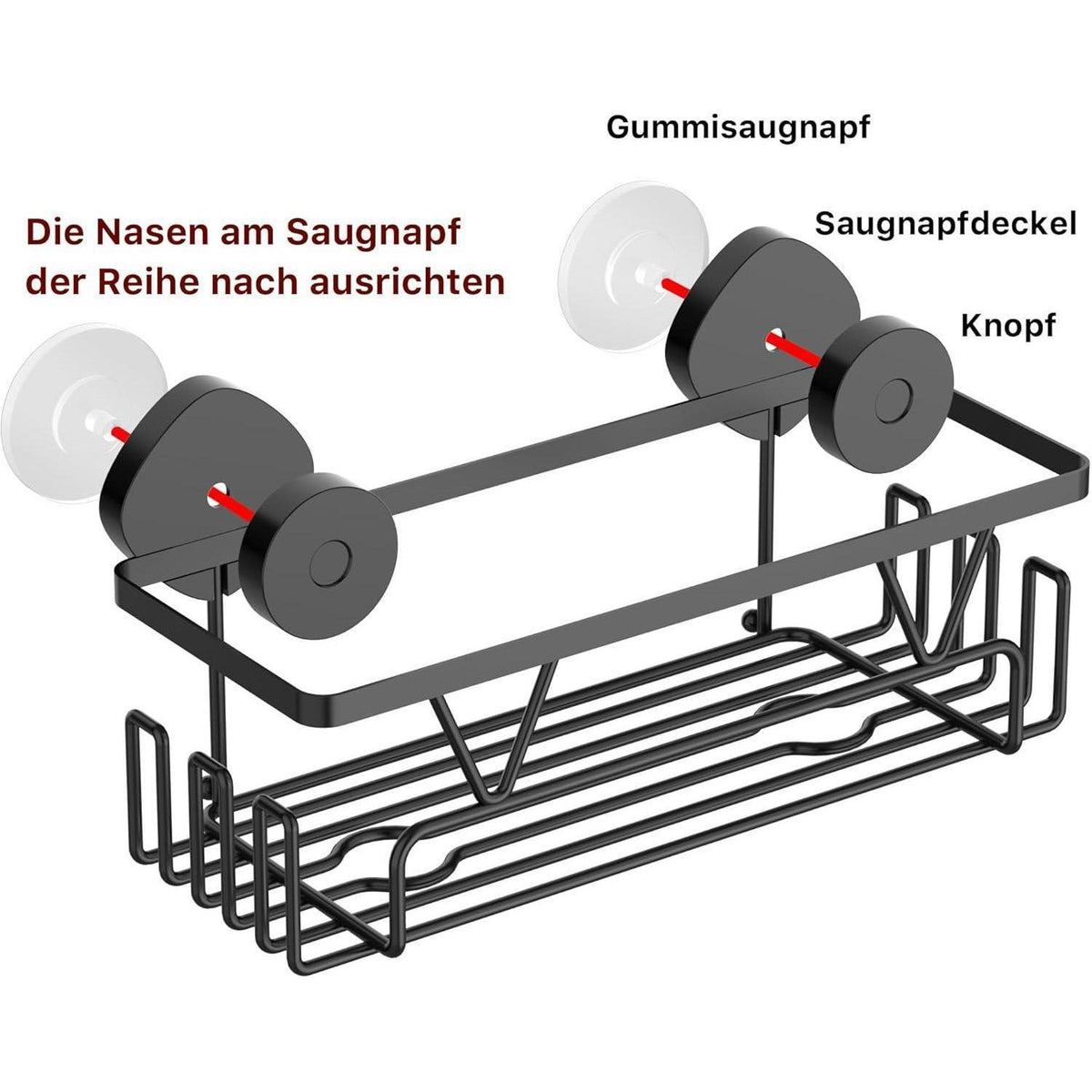Duschablage Saugnapf Edelstahl Schwarz 3-teilig ohne Bohren