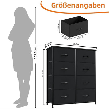 Kommode mit 8 Stoffschubladen – Schwarz, 30x80x93 cm