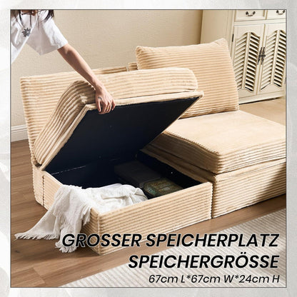Verwandlungssofa Ecksofa mit Hocker & Staukasten Schwarz Beige