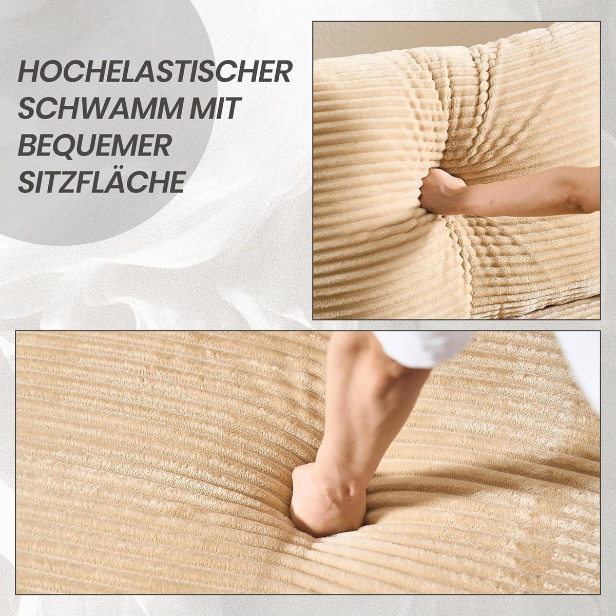 Verwandlungssofa Ecksofa mit Hocker & Staukasten Schwarz Beige