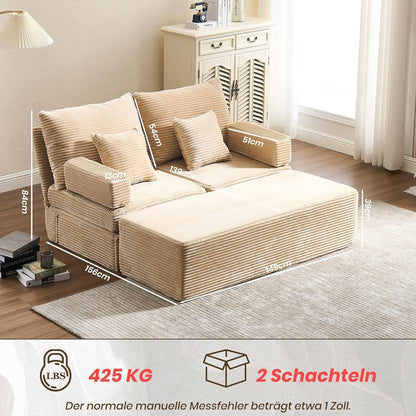 Verwandlungssofa Ecksofa mit Hocker & Staukasten Schwarz Beige
