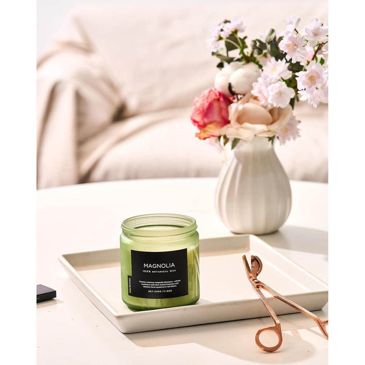 Duftkerze Magnolia Jasmin 330g Sojawachs 70h 2-Docht